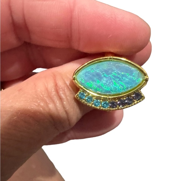 Turquoise Iridescent with Rhinestone Accent Ring - Picture 5 of 5